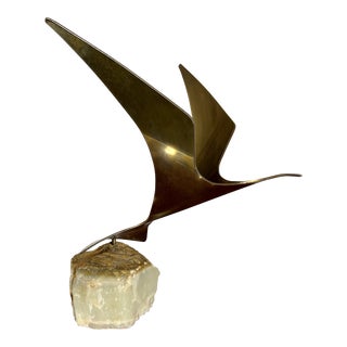 Vintage Curtis Jere Bird in Flight Sculpture on Stone for Artisan House For Sale