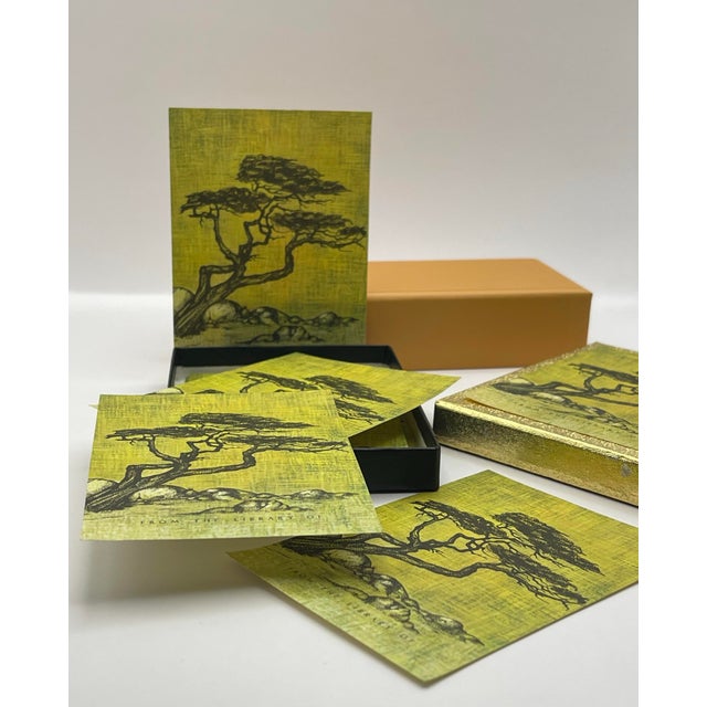 An elegant set of mid 20th century bookplates featuring a print of a beautifully textured wind-blown tree amongst a...