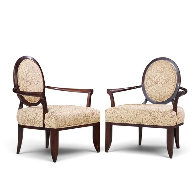 Barbara Barry for Baker Furniture Mahogany Oval X Back Lounge Chairs - Pair Each chair measures: 30.75 wide x 25.75 deep x...