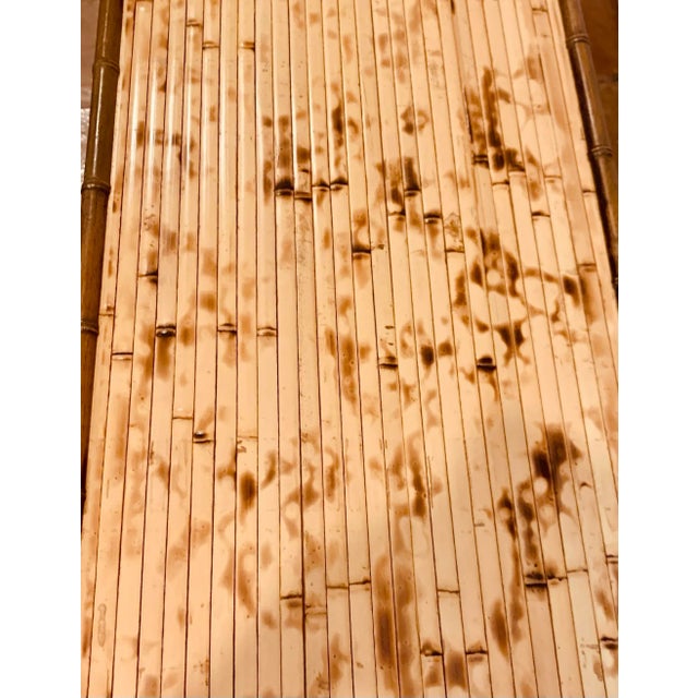 Mid 20th Century Campaign Style Scorched Split Reed Bamboo Trunk, Coffee Table With Brass Handles and Closure in the Manner of Ralph Lauren For Sale - Image 10 of 12