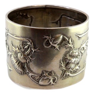 Silver Napkin Ring with Art Nouveau Style Applications and Reliefs For Sale