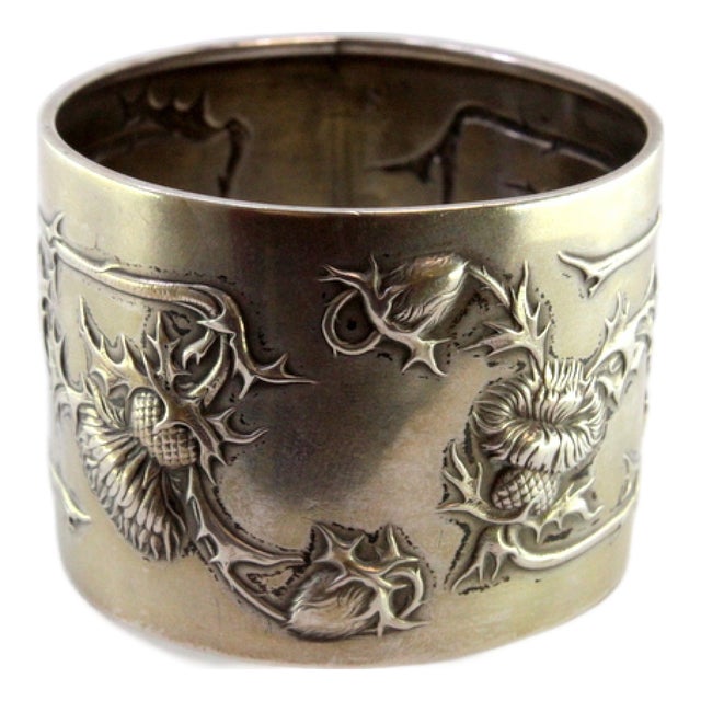 Silver Napkin Ring with Art Nouveau Style Applications and Reliefs For Sale