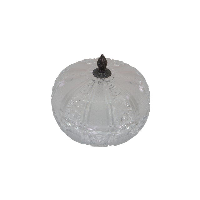 Beautiful antique Czech / Bohemian cut crystal lidded bowl / compote box featuring intricate wheel cut geometric patterns...
