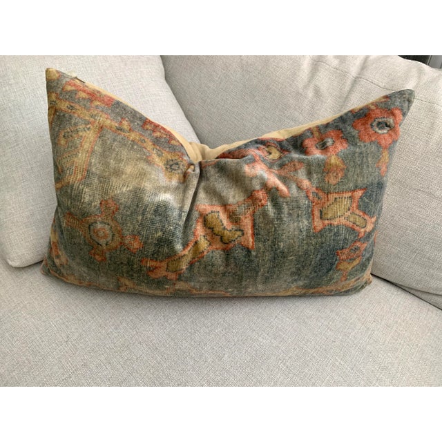 Pottery Barn Pottery Barn Lumbar Decorative Pillow Velvet Printed 16” X 26” Reversible to Solid Natural Moroccan Style For Sale - Image 4 of 12