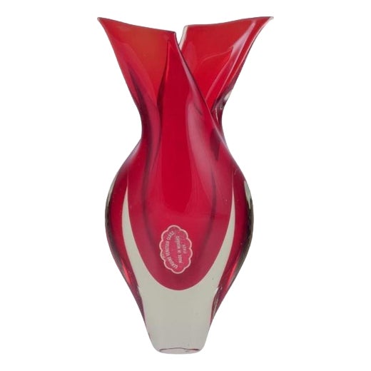 Vintage Art Glass Vase in Clear and Red Glass, 1960s For Sale