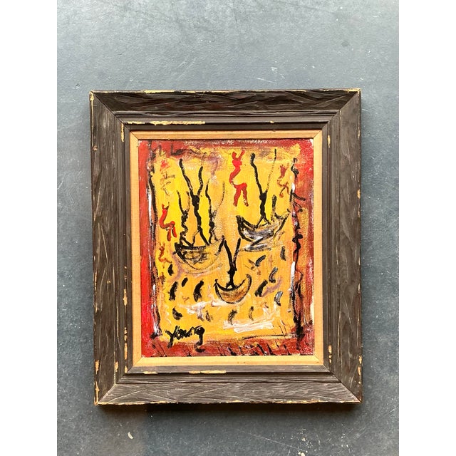 Vintage Boho Purvis Young Abstract Figurative Oil on Canvas For Sale In West Palm - Image 6 of 12
