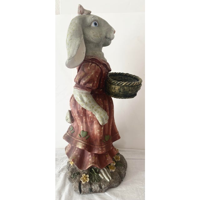 Late 20th Century Large Folk Art Country Whimsical Bunny Rabbit Holding a Basket Statue Excellent Condition. For Sale - Image 5 of 11