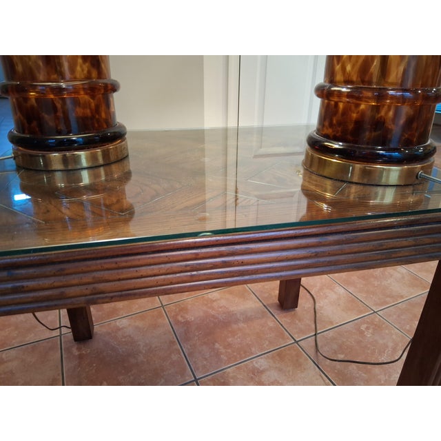 Brown Two Vintage Paul Hanson Tortoiseshell Glass Lamps For Sale - Image 8 of 12