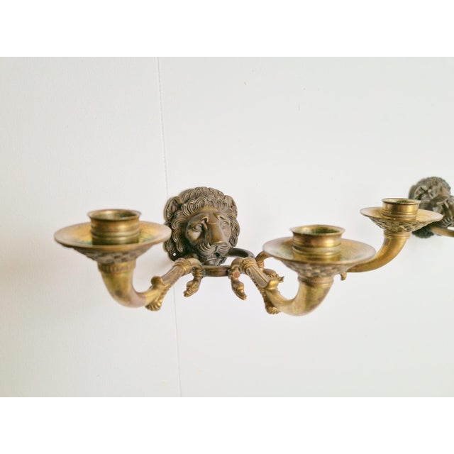 20th Century French Bronze & Brass Wall Sconces with Lion Heads, Set of 2 For Sale - Image 12 of 14