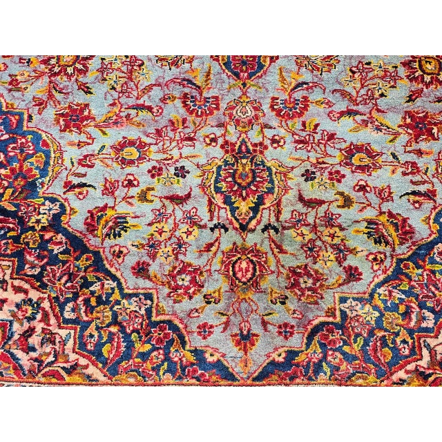 Early 20th Century Persian Kashan Rug, Handwoven Floral Pattern, Turquoise & Red, 6’ X 9’ For Sale - Image 11 of 12