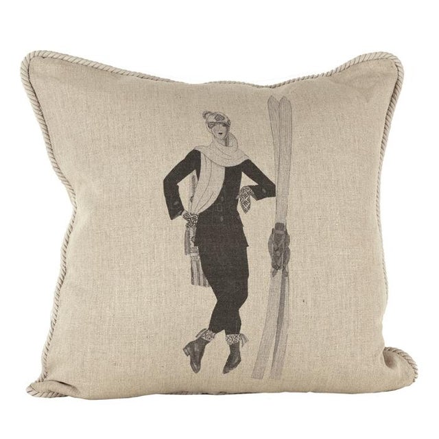 Figurative Ready for the Slopes Linen Pillow For Sale - Image 3 of 4