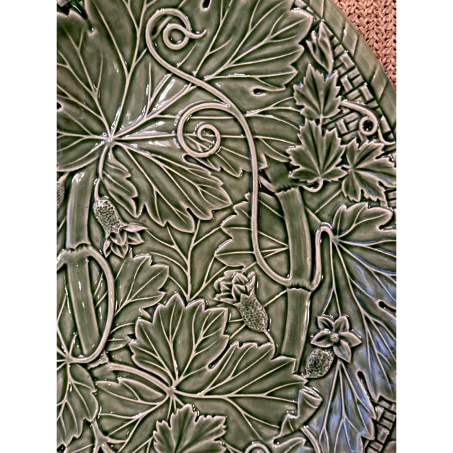 Ceramic Bordallo Pinheiro Portuguese Green Botanical Serving Platter 15” by 11” For Sale - Image 7 of 11