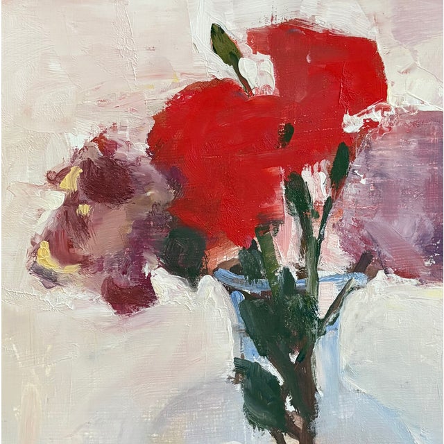 Painter, Robert Ross Beautiful, colorful charm of flowers in a glass vase. Has a folky feel to it. 10 x 10 inches. Acrylic...