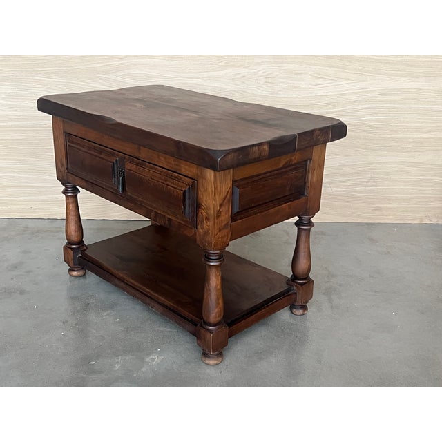 20th Pair of Large Spanish Nightstands or Low Console Tables With Drawer For Sale - Image 11 of 12