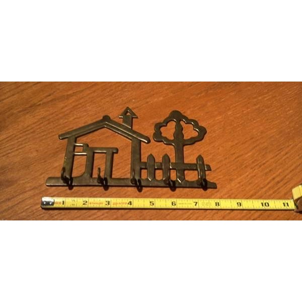 VTG Solid Brass Key Hanger House Tree 8” X 5” With 5 Strong Hooks for Hat, Coat, Leashes For Sale - Image 4 of 6