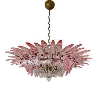 Murano Chandelier Ceiling Light Original Palmette, Pink and Transparent Glasses For Sale