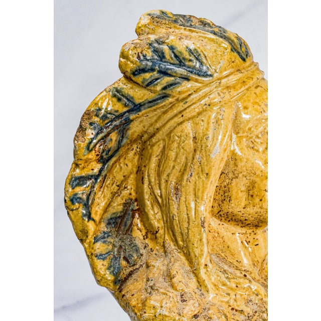 Expressive Majolica Bust Statue Native American Indian Chief Rich Antique Character Western For Sale - Image 11 of 15