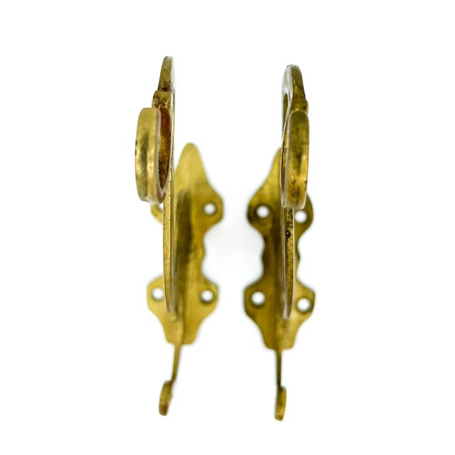 Brass Pair of Vintage Indian Brass Elephant Double Wall Hooks – Bohemian / Global For Sale - Image 8 of 11