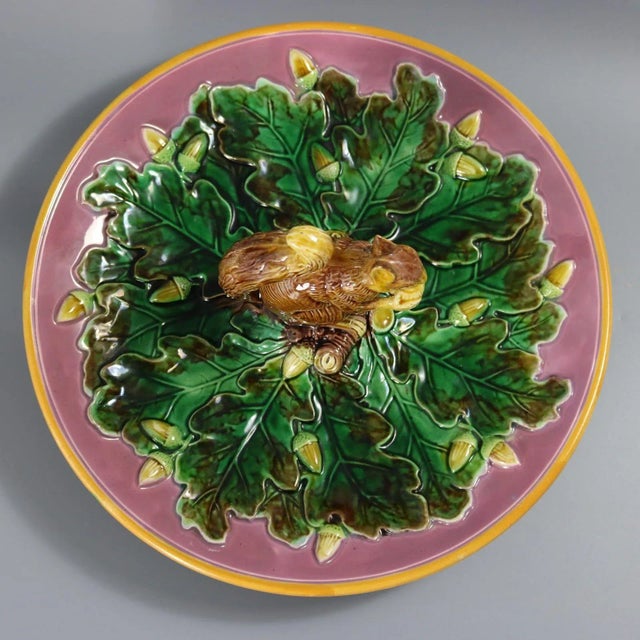 Rare Circular George Jones Majolica Squirrel Nut Dish For Sale - Image 9 of 14