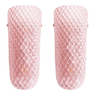 Set of 2 Pink “Graniglia” Rhombus Murano Glass Wall Sconces by SimoEng For Sale