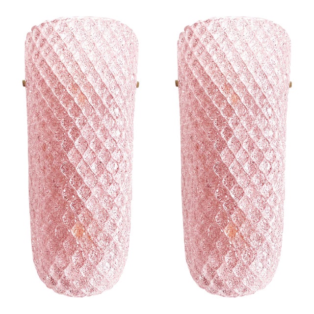 Set of 2 Pink “Graniglia” Rhombus Murano Glass Wall Sconces by SimoEng For Sale