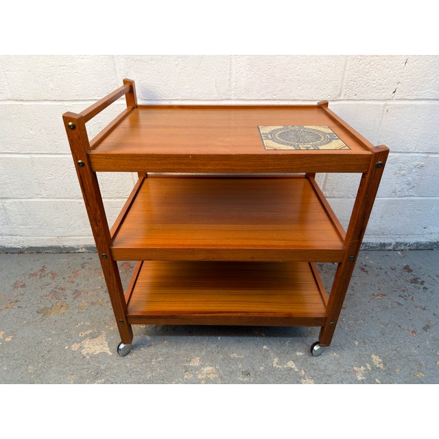 Mid-Century Modern Mid Century Danish Teak Bar Cart With Tile Insert by BRDR. Furbo, Attributed For Sale - Image 3 of 13