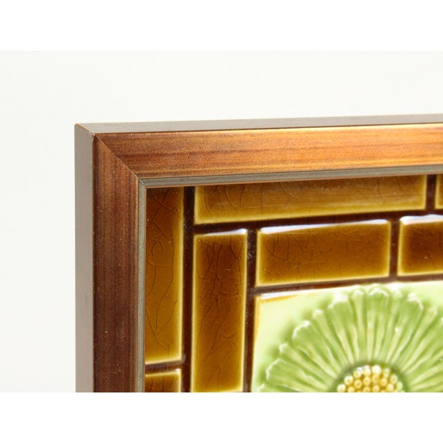 19th/20th C. English Art Nouveau Ceramic Majolica Glazed Tile With Flower, Framed For Sale - Image 4 of 6