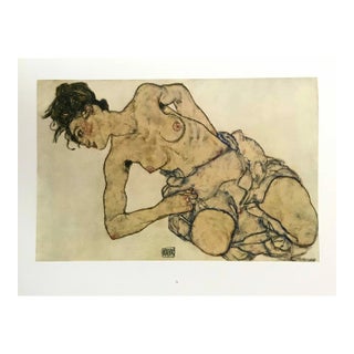 1981 Egon Schiele 31 Erotic Drawing Crouching Semi Nude For Sale