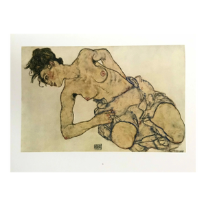 1981 Egon Schiele 31 Erotic Drawing Crouching Semi Nude