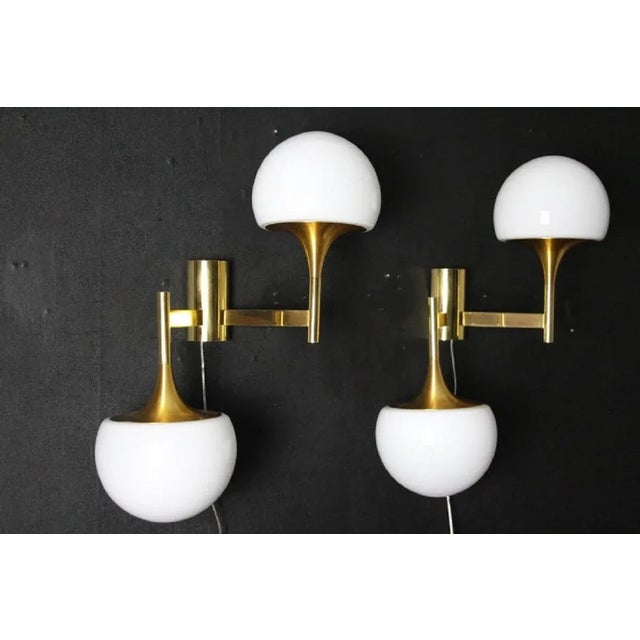 Mid-Century Modern Sconces in Brass & White Glass by Sciolari for Stilnovo, 1960s, Set of 2 For Sale - Image 10 of 13