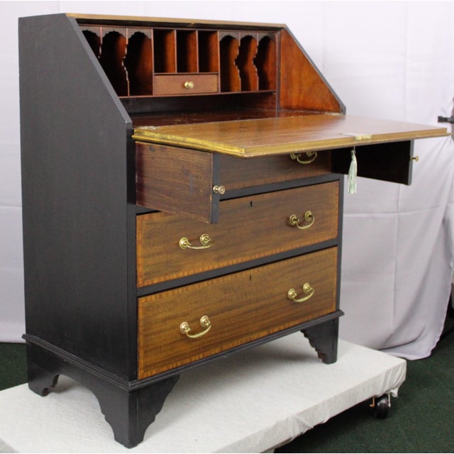 Late 19th Century Antique Victorian Inlaid Slant Top Desk For Sale - Image 9 of 11