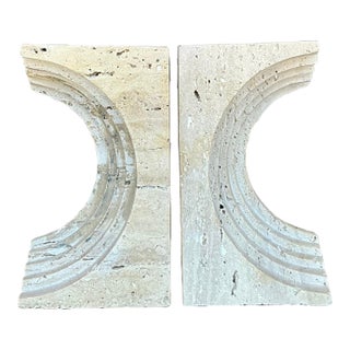 Vintage Boho Sculptural Travertine Bookends - Set of 2 For Sale