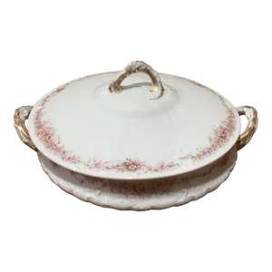 Antique Htf Theodore Haviland Limoges France Covered Serving Dish with Gold Accents
