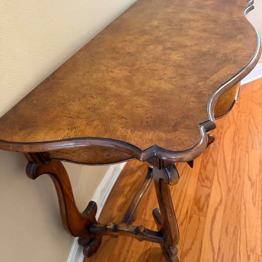 2010s John-Richard Burl Wood Walnut Serpentine Console Table For Sale - Image 5 of 8