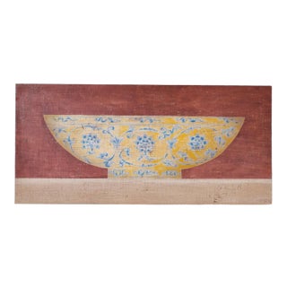 Oil Painting Still Life on Burlap, in the Fresco Style For Sale