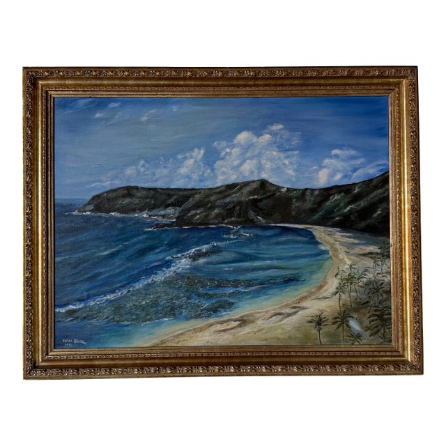 1982 Vintage Yarda Grish Impressionist Coastal Landscape Oil on Canvas Painting – Signed & Framed For Sale
