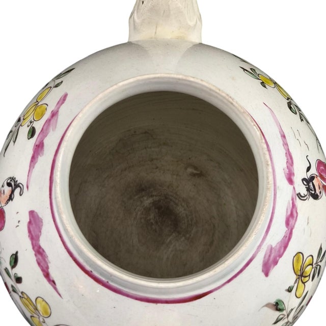 White Antique English Polychrome Chinoiserie Creamware Teapot, 1700s For Sale - Image 8 of 16