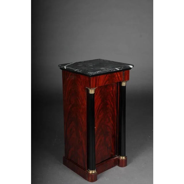 Classic bedside table, side table in Biedermeier, mahogany. Mahogany veneer on solid wood. High rectangular right-opening...