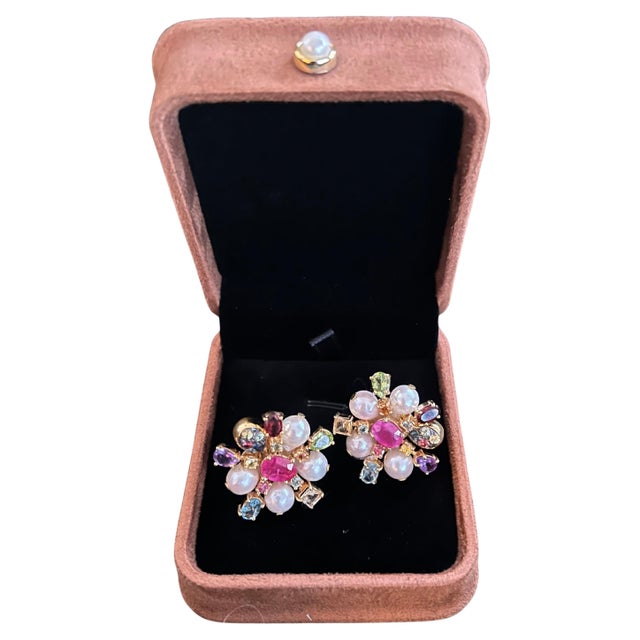 Bochic "Orient" Ruby, Sapphire & Multi Gem Earrings Set 18K Gold & Silver For Sale - Image 9 of 18