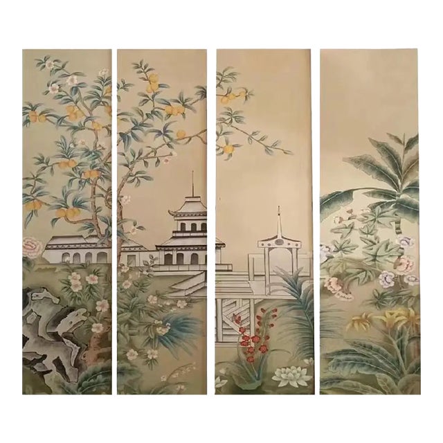 Chinoiserie Murals Hand Painted Wallpapers For Sale