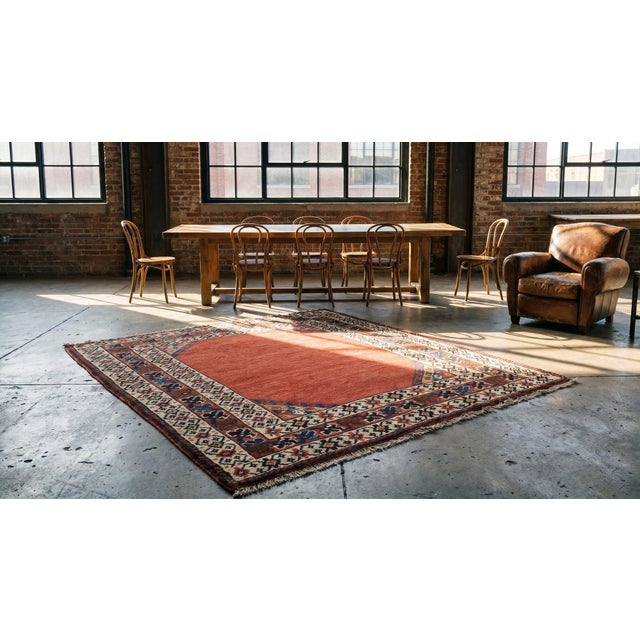 Textile 1900s Orange Medallion Antique Caucasian Rug 3'5" X 4'0" Handknotted Wool Carpet For Sale - Image 7 of 7