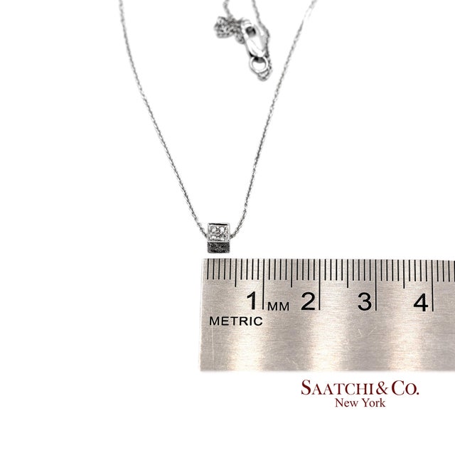 18k(750) White Gold Natural Diamond Square Box Shape Pendant Necklace With Chain For Sale - Image 12 of 12