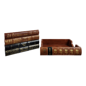 Vintage Faux Book Desk Organizer & Letter Tray Set – Old World Library Style Set of 2