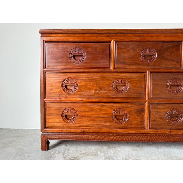Asian Vintage Baker Ming - Style Asian Chinoiserie Solid Wood Seven - Drawers Dresser For Sale - Image 3 of 12