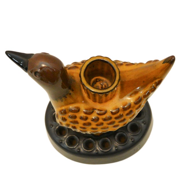 Brown Mid-Century j.c. Seagraves Pottery Bird Flower Holder and Candlestick For Sale - Image 8 of 9