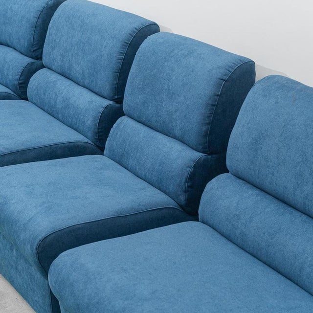 Modular Sofa in Blue Fabric, 1970s, Set of 4 For Sale - Image 13 of 14