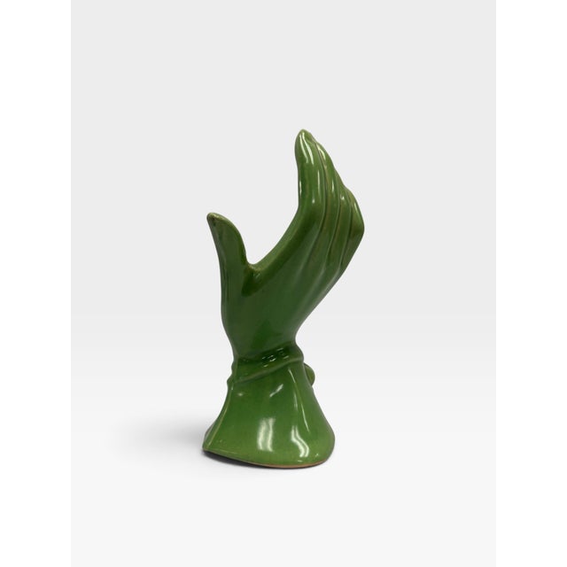 Vintage Mid-Century Surrealist Ceramic Hand Vase & Planter - Chartreuse Green For Sale - Image 4 of 6