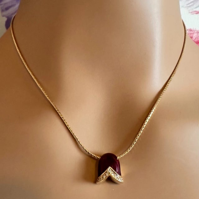 Late 20th Century Fabrege Diamond Tulip Red Enamel Pendant Necklace For Sale - Image 9 of 10