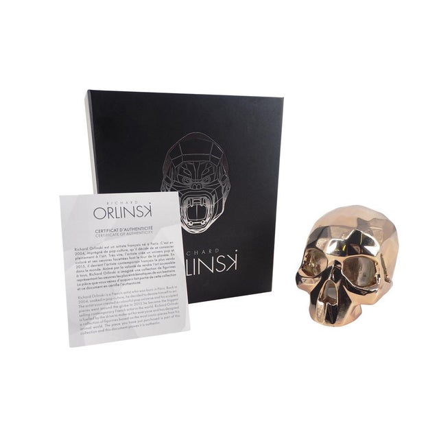 Richard Orlinski (1966) Skull (Gold Edition) Original resin sculpture Metallic gold finish Dimensions: 8 x 7 x 12 cm...