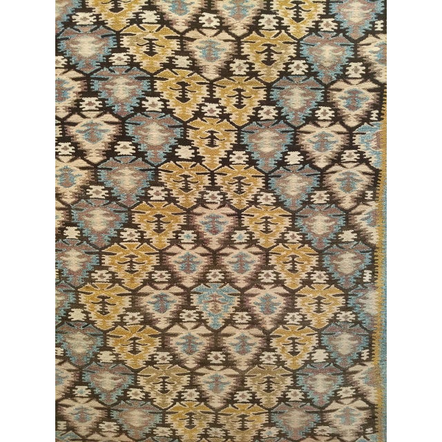Vintage Persian Qazvin Tribal Kilim Runner, Handwoven Allover Paisley Pattern, Brown & Ivory, 4’ x 18’ For Sale - Image 13 of 17